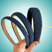Three Navy headbands displayed together - wide, medium, and skinny width options available separately.