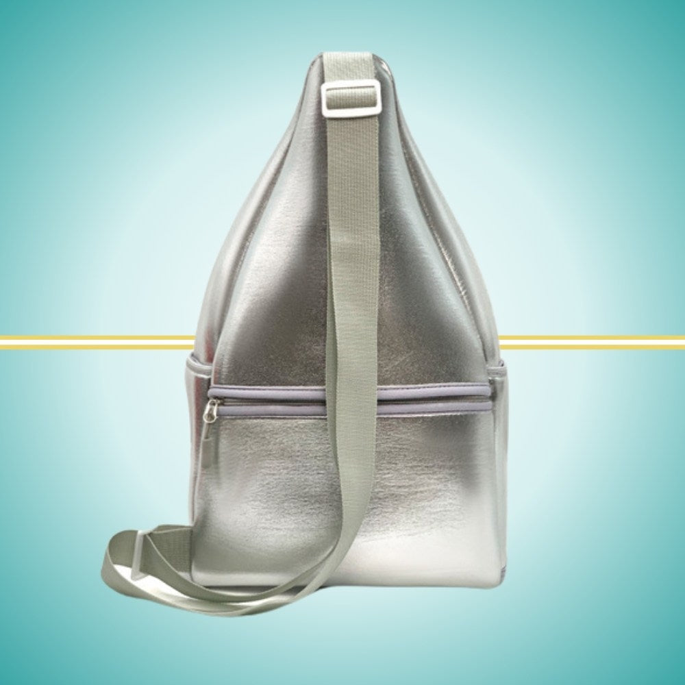 ladies elegant silver pickleball bag sling bag for women with two paddle case capacity on front
