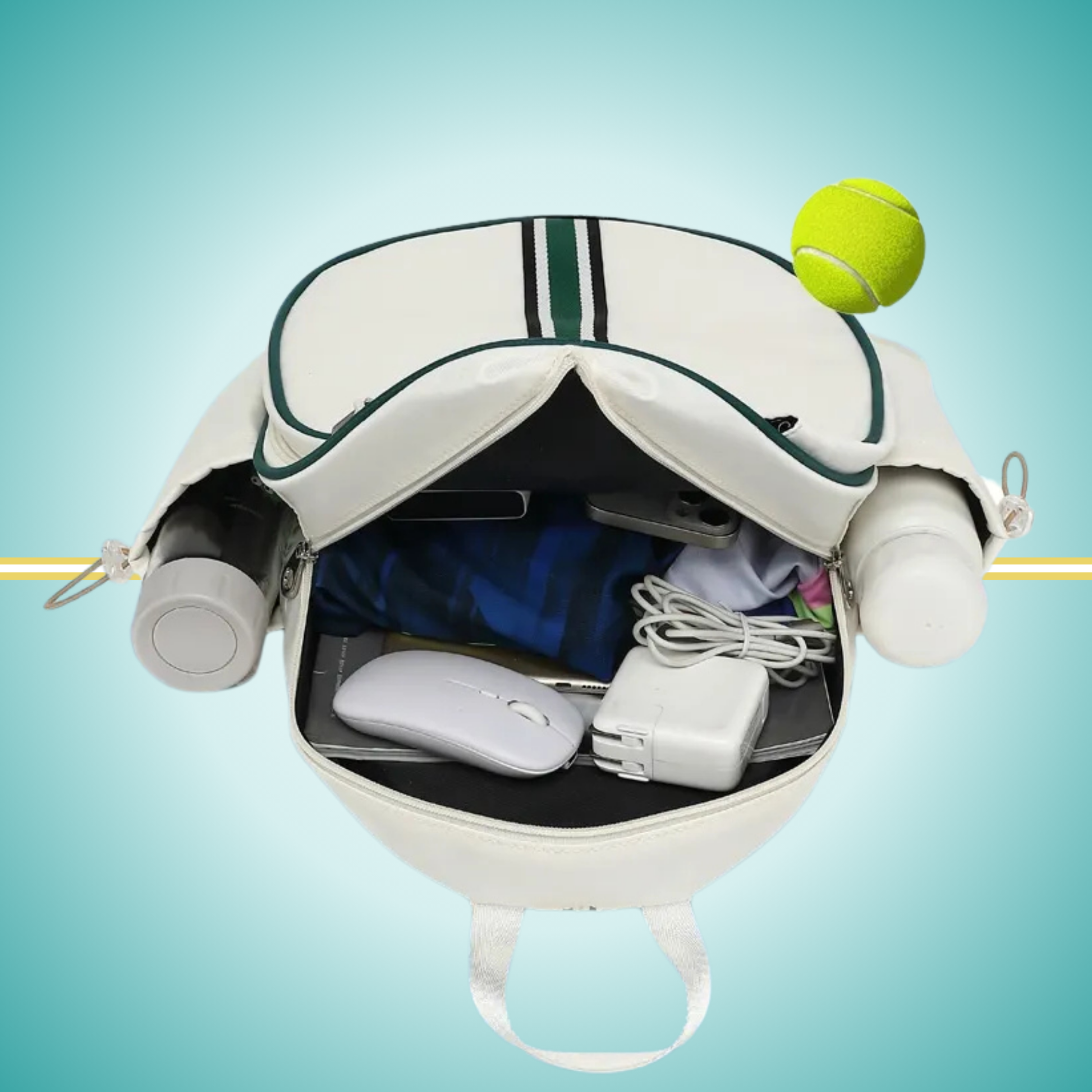 Tennis backpack for women with racket cover case white