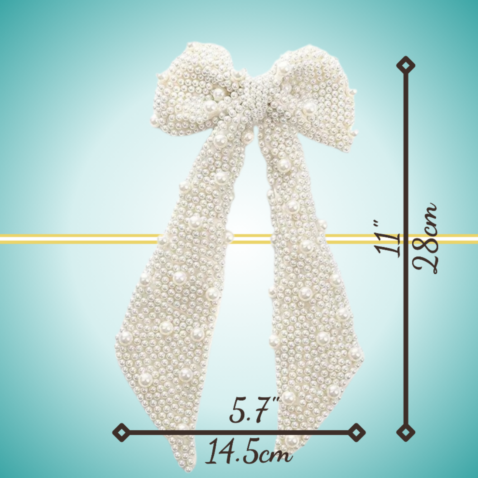 Elegant long white bow hair clip adorned with delicate pearl embellishments, perfect for special occasions or everyday wear.