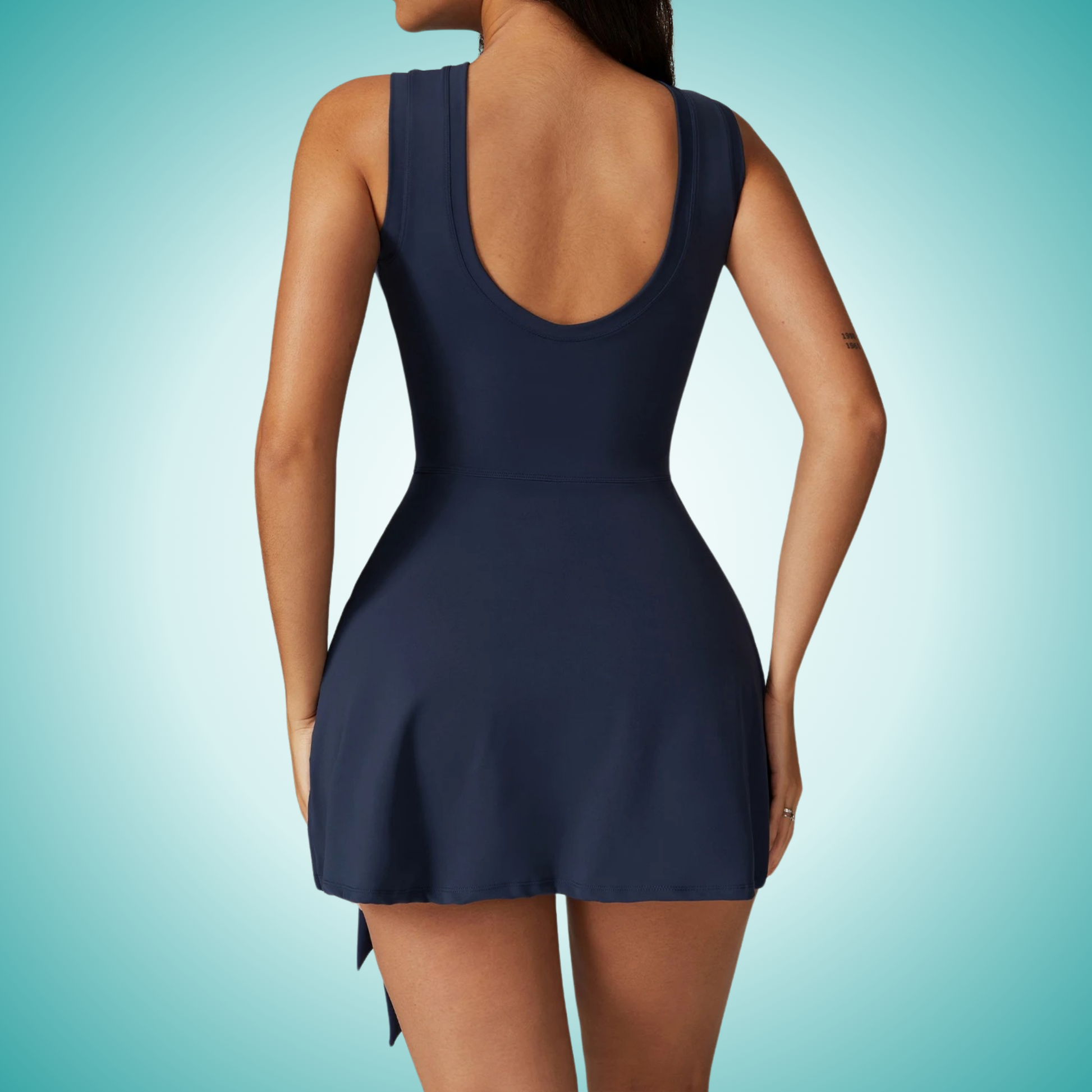 Women's navy pickleball dress outfit, cute feminine athletic wear for court sports