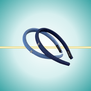 skinny headband for women navy denim with a tiny metal bow detail
