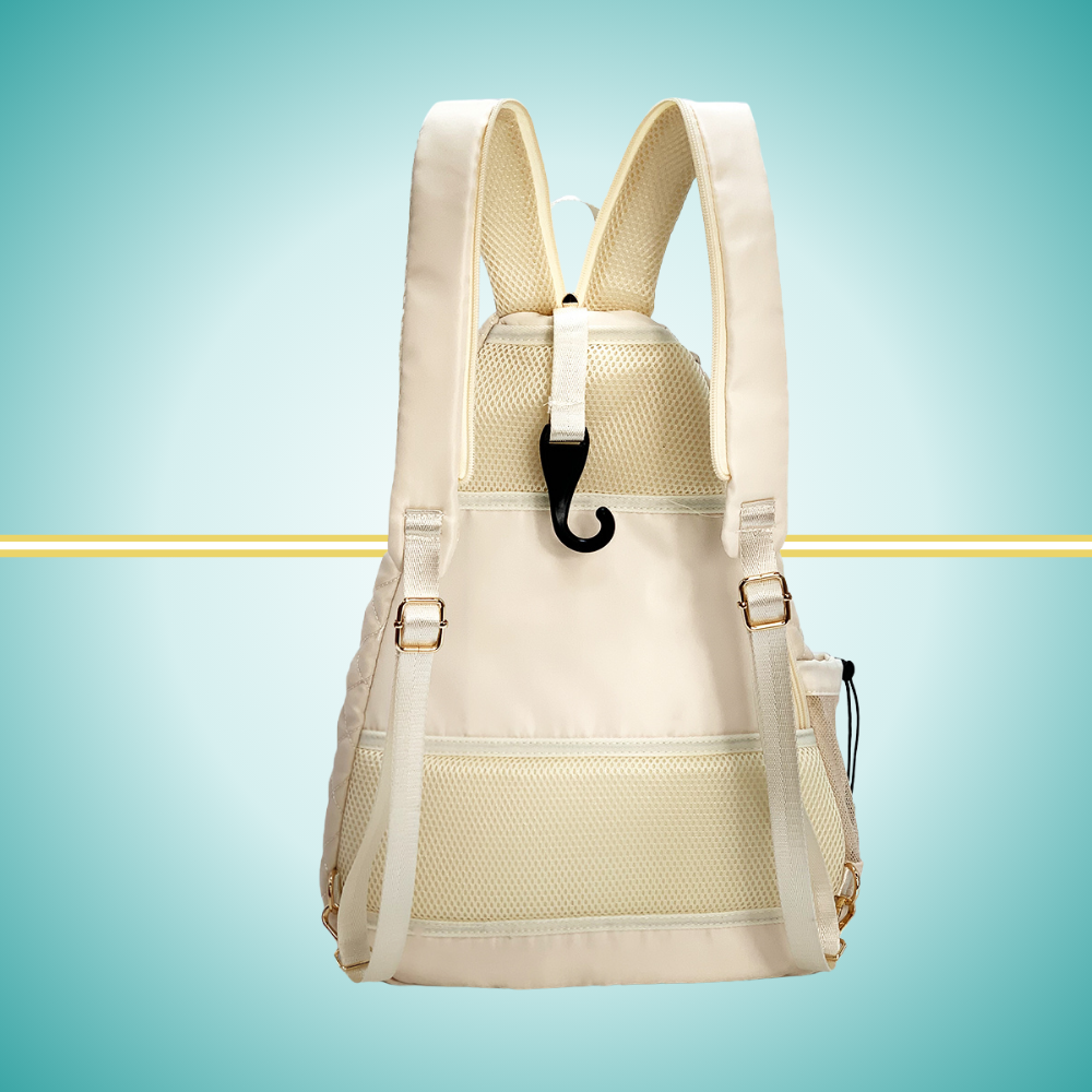 Tennis Convertible Backpack for Ladies with two-racket storage capacity in white puffer style
