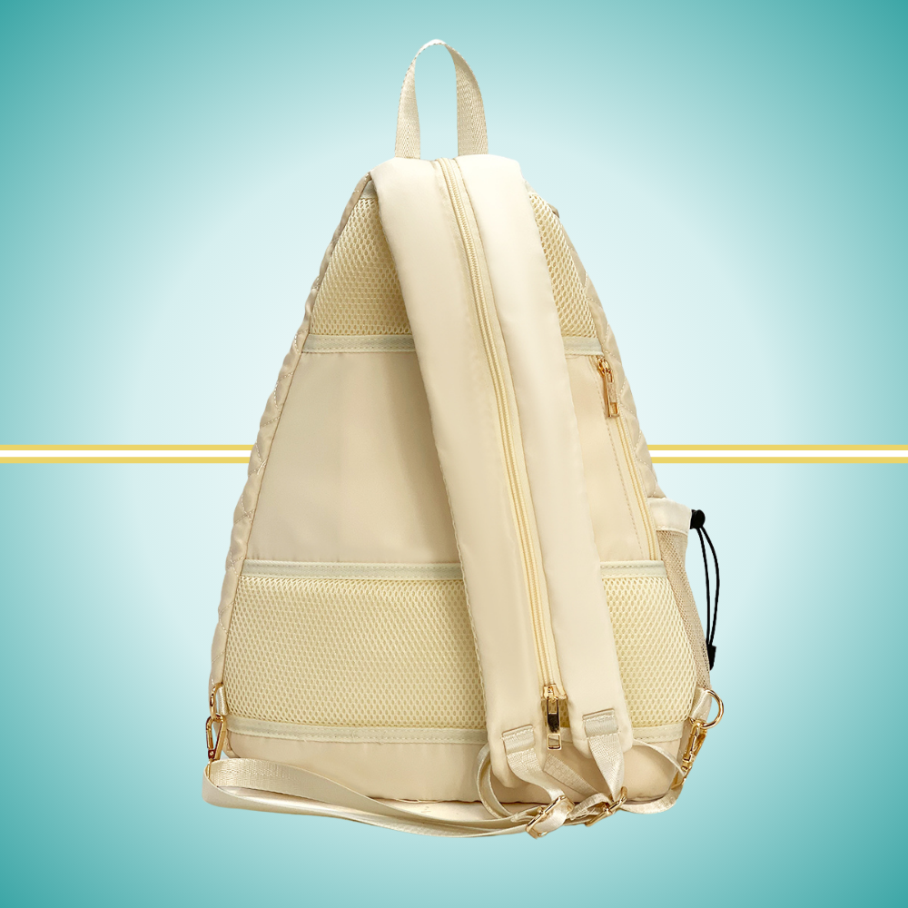 Tennis Convertible Backpack for Ladies with two-racket storage capacity in white puffer style