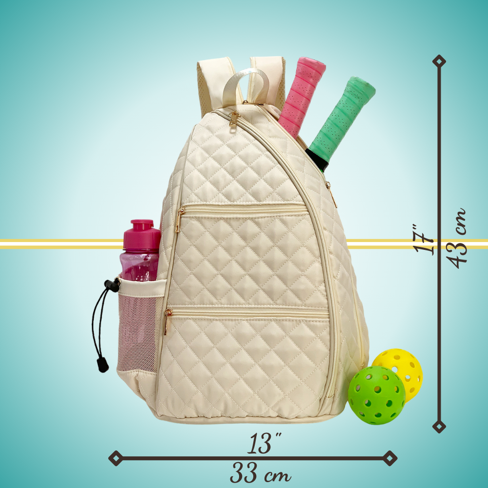 Tennis Convertible Backpack for Ladies with two-racket storage capacity in white puffer style