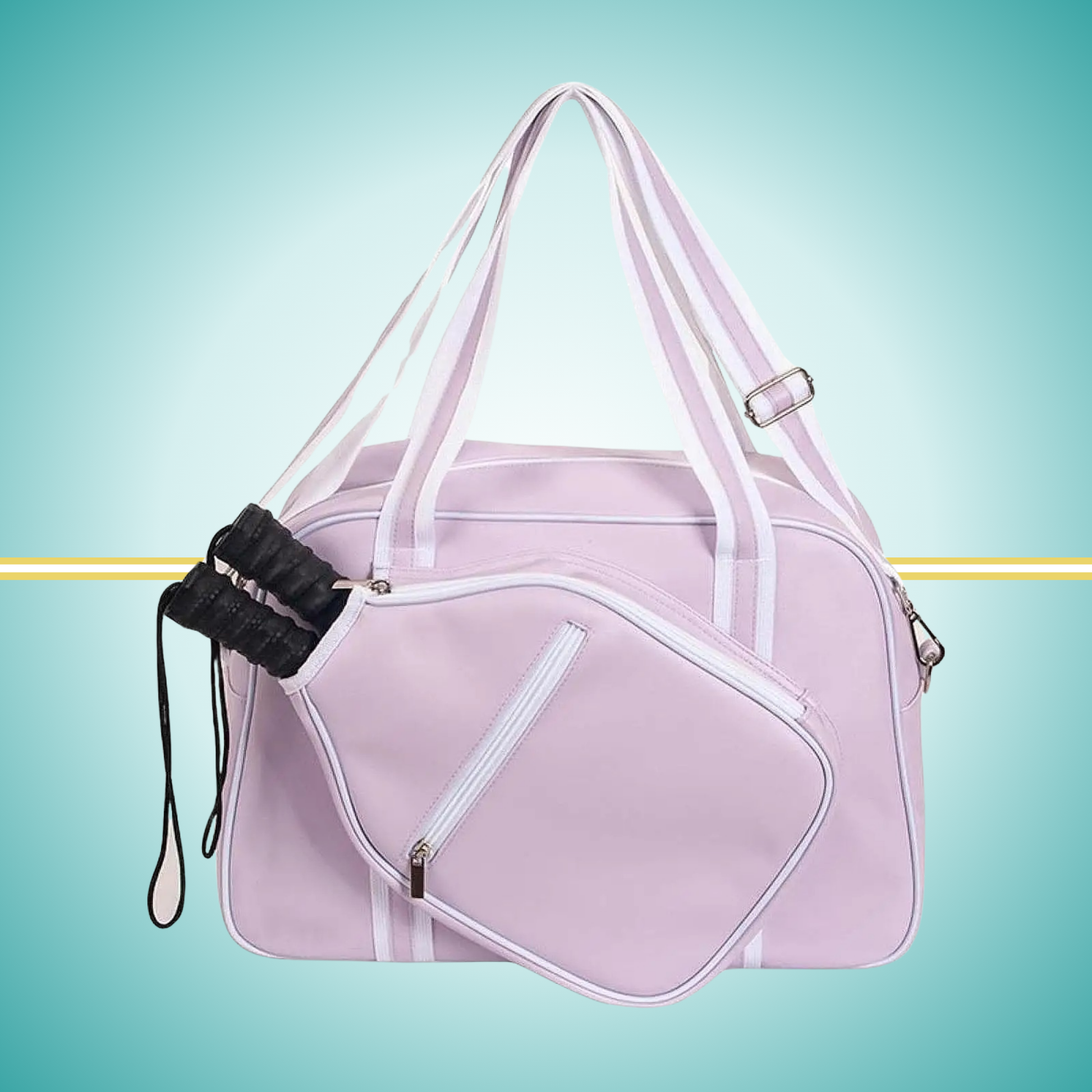 Purple Pickleball Tote Bag for Women with two-paddle storage case, shown from front view